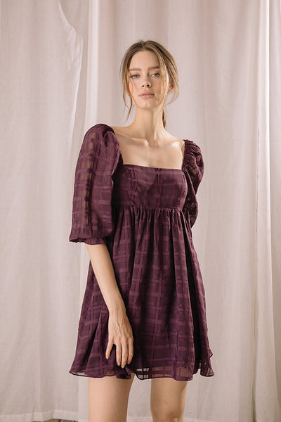 Dresses - Storia Monochromatic Plaid Baby Doll Mini Dress - Girl Intuitive - Storia -