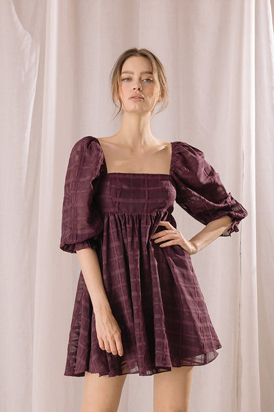 Dresses - Storia Monochromatic Plaid Baby Doll Mini Dress - Girl Intuitive - Storia -