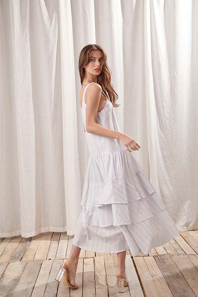 pastel color dresses for women Storia Pastel Color Striped Midi Dress – Girl Intuitive