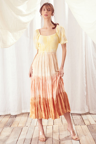 Storia Warm Multi-Colors Tie-Dye Midi Dress Storia Warm Multi-Colors Tie-Dye Midi Dress