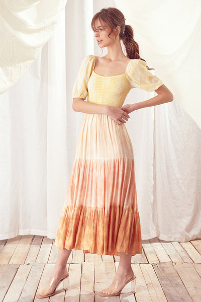 Storia Warm Multi-Colors Tie-Dye Midi Dress Storia Warm Multi-Colors Tie-Dye Midi Dress