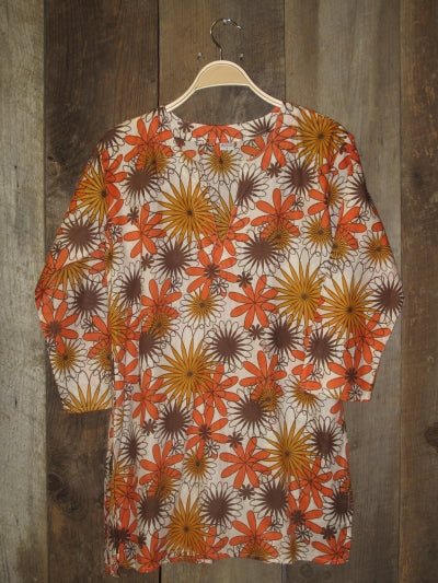 Tunic - Cotton Tunic Top Orange Floral - Girl Intuitive - Nusantara -