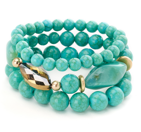 bracelet - Turquoise Beaded Bracelet with Stone Center - Girl Intuitive - Island Imports -