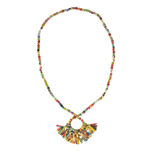 Necklace - Worldfinds Fringed Kantha Hoop Pendant Necklace - Girl Intuitive - WorldFinds -