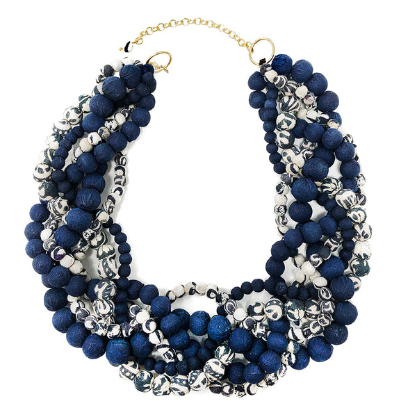 Necklace - Kantha Indigo Braided Collar Necklace - Girl Intuitive - WorldFinds -