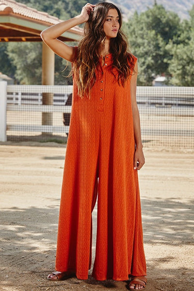 Bucketlist Wide Leg Textured Solid Jumpsuit