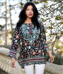 トップス Yoli Silk tunic Yoli ヨリ｜Silk flare tunic ブラック