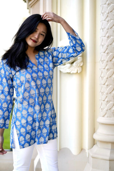 Dolma Hydrangea Bloom Cotton Tunic Blue