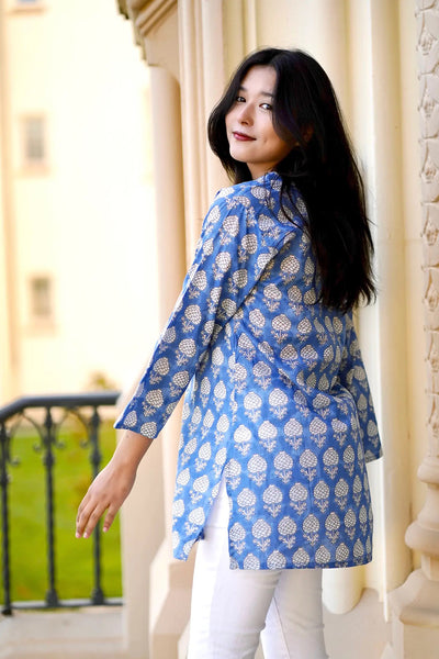 Dolma Hydrangea Bloom Cotton Tunic Blue