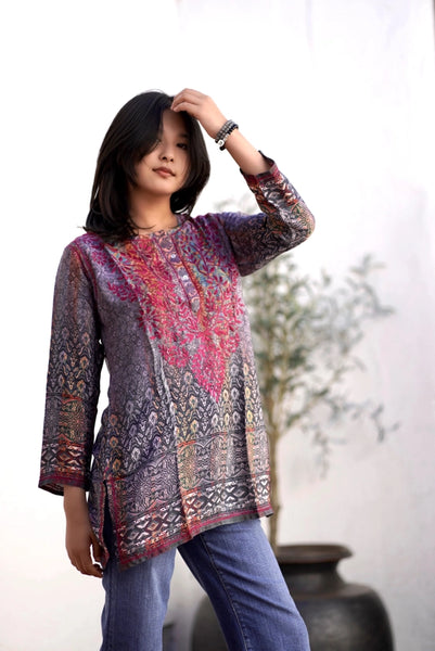 Dolma Embroidred Tunic Charcoal Grey