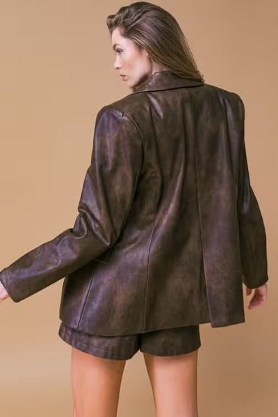 Flying Tomato Washed Faux Leather Blazer