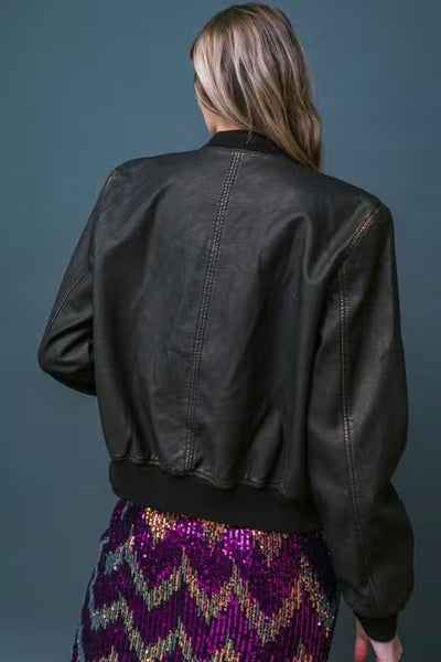 Flying Tomato Washed Faux Leather Jacket