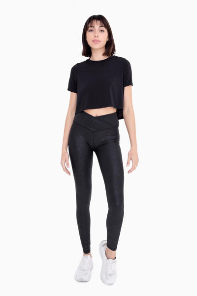 Mono B Leather-Look Crossover Leggings