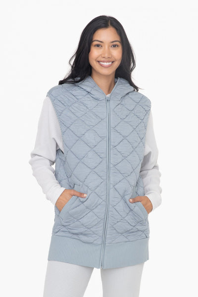 Mono B Oversized Quilted Fleece Vest with Hood