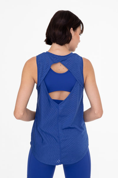 Mono B Sheer Striped Mesh Active Tank with Cut-Out Back