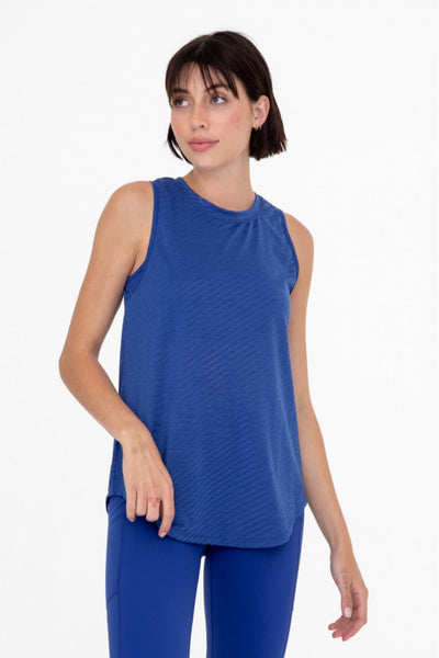 Mono B Sheer Striped Mesh Active Tank with Cut-Out Back