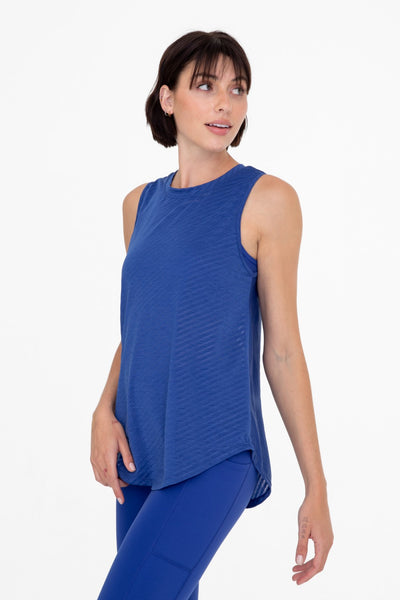 Mono B Sheer Striped Mesh Active Tank with Cut-Out Back