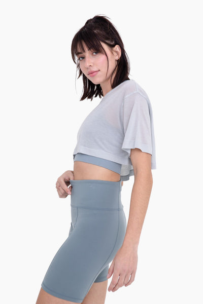 Mono B Tencel Semi Sheer Flow Cropped Top