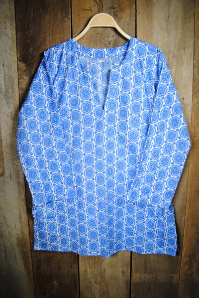 Nusantara Greek Blue Cotton Tunic