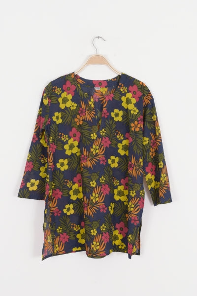 Cotton Tunic Top Navy Floral