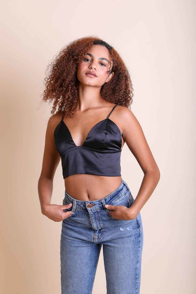 Satin Longline Bralette Small / Black