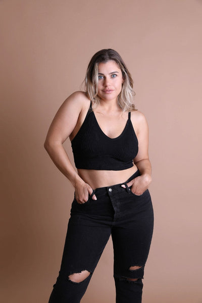 Seamless Padded Textured Brami Plus Size Black