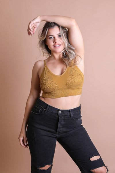 Seamless Padded Textured Brami Plus Size Mustard