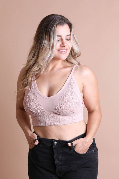 Seamless Padded Textured Brami Plus Size Pink