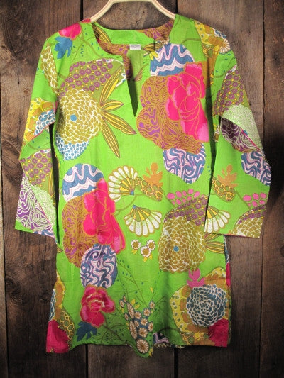 Tunic - Cotton Tunic Top Mums on Lime - Girl Intuitive - Nusantara -