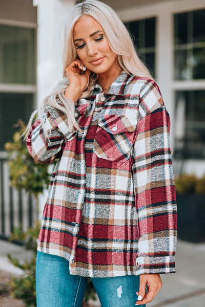 Jacket - Plaid Button Front Shirt Jacket with Breast Pockets - Girl Intuitive - Trendsi -