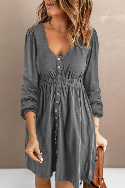 Dresses - Scoop Neck Empire Waist Long Sleeve Mini Dress - Girl Intuitive - Trendsi -