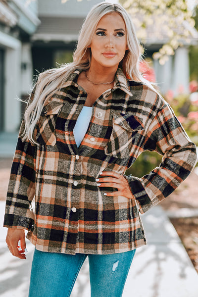 Jacket - Plaid Button Front Shirt Jacket with Breast Pockets - Girl Intuitive - Trendsi -