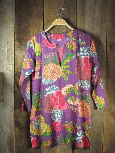 Tunic - Cotton Tunic Top Mums on Lavender - Girl Intuitive - Nusantara -