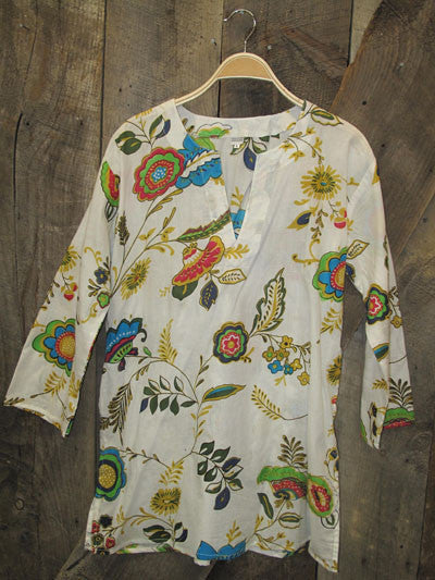 Tunic - Tunic Colorful Floral on White - Girl Intuitive - Nusantara -