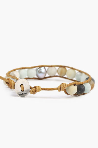 bracelet - Chan Luu Multi-Amazonite Single Wrap Bracelet With Grey Baroque Pearl (Pre-Order) - Girl Intuitive - chan luu -