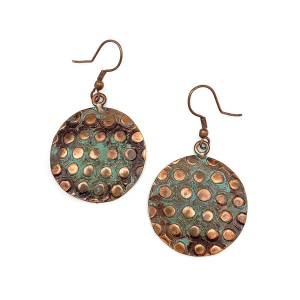 earrings - Anju Copper Patina Earrings in Copper and Teal Rivets - Girl Intuitive - Anju Jewelry -