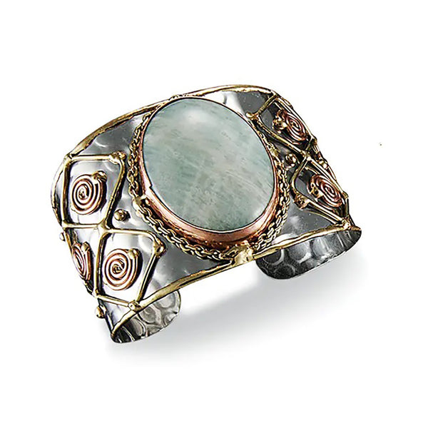 bracelet - Anju Mixed Metal and Amazonite Stone Cuff Bracelet - Girl Intuitive - Anju Jewelry -