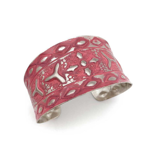 bracelet - Anju Silver Patina Bracelet in Pink Linear Shapes - Girl Intuitive - Anju Jewelry -