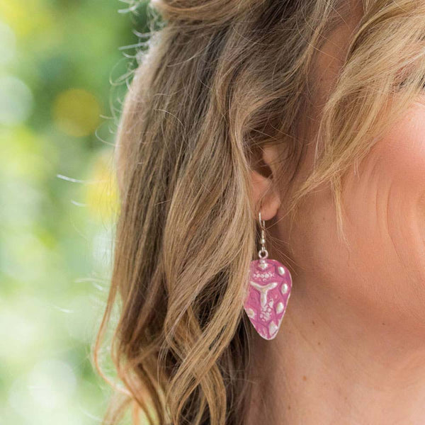 earrings - Anju Silver Patina Earrings in Pink Linear Teardrop - Girl Intuitive - Anju Jewelry -