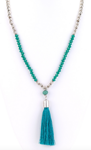 Necklace - Aqua Tassel Long Beaded Necklace - Girl Intuitive - Island Imports -