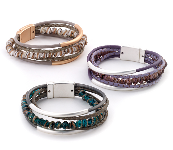 bracelet - Artist Beaded Leather Combo Bracelet - Girl Intuitive - Island Imports -