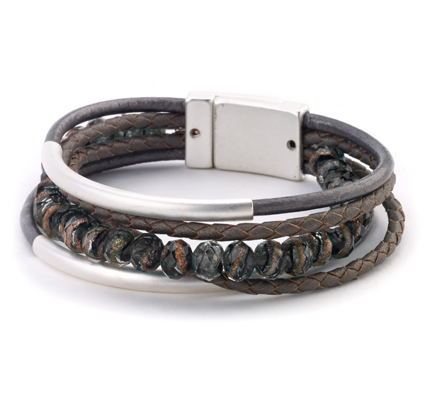 bracelet - Artist Beaded Leather Combo Bracelet - Girl Intuitive - Island Imports - Gray