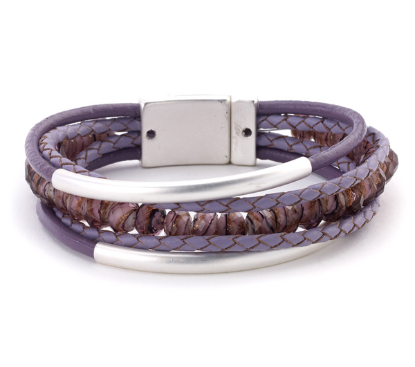 bracelet - Artist Beaded Leather Combo Bracelet - Girl Intuitive - Island Imports - Purple