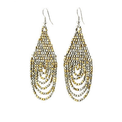 earrings - Chandelier Mixed Metallic Beaded Earrings - Girl Intuitive - Island Imports -