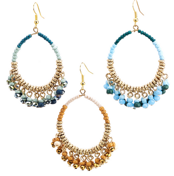 earrings - Beaded Hoop Drop Earrings - Girl Intuitive - Island Imports -