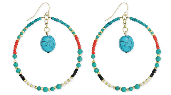 earrings - Beaded Round & Turquoise Drop Earring - Girl Intuitive - zad -