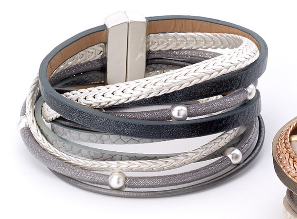 bracelet - Beads and Snake Wrap Leather Bracelet - Girl Intuitive - Island Imports -
