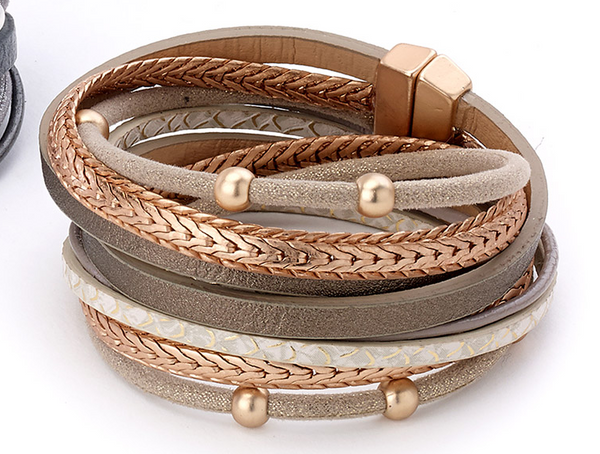 bracelet - Beads and Snake Wrap Leather Bracelet - Girl Intuitive - Island Imports -