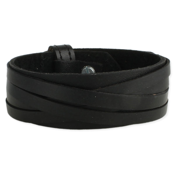 bracelet - Black Crossed Leather Strap Men's Bracelet - Girl Intuitive - zad -