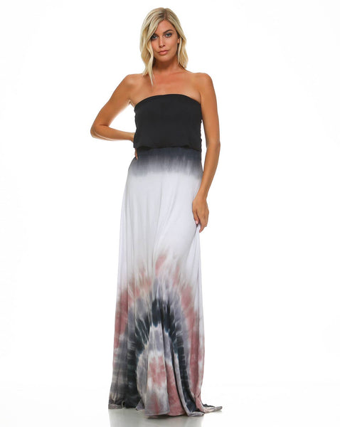 Dresses - Black & White Dip Dye with Pink Maxi Dress - Girl Intuitive - Urban X -
